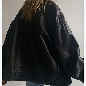 Women’s Fashion 90's Oversized Vintage Black Bomber Leather Jacket